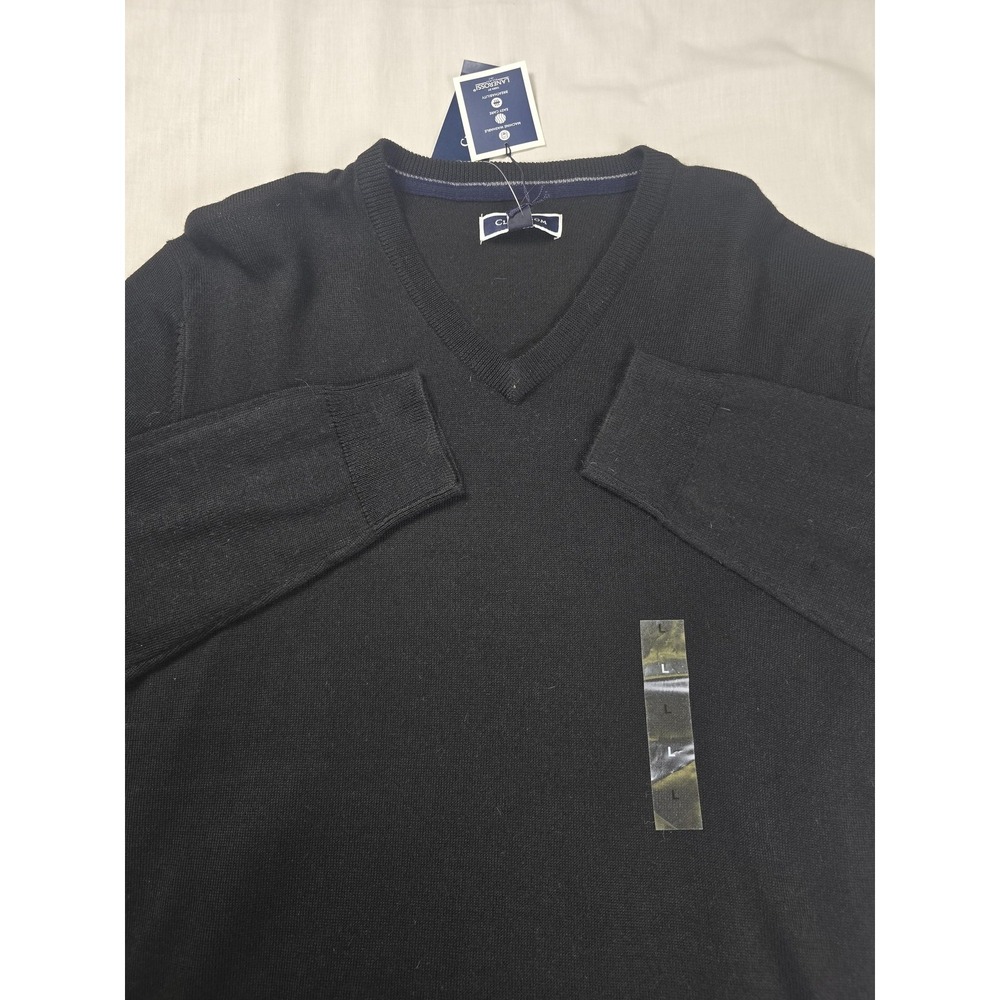 Club Room Sweater Mens Large Black Merino Wool Blend V Neck Pullover Classic